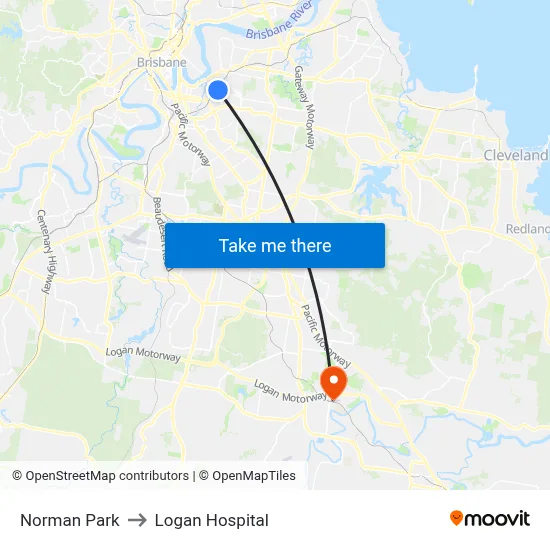 Norman Park to Logan Hospital map