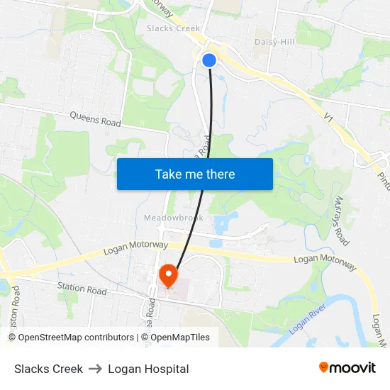 Slacks Creek to Logan Hospital map