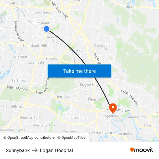 Sunnybank to Logan Hospital map