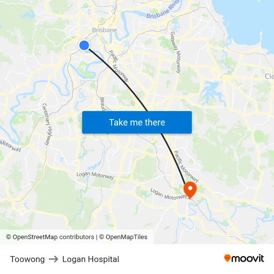 Toowong to Logan Hospital map