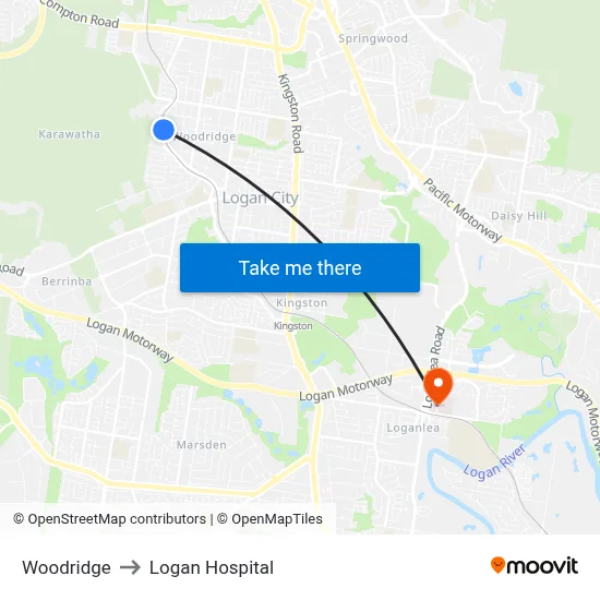Woodridge to Logan Hospital map