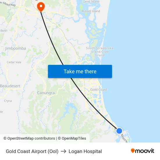 Gold Coast Airport (Ool) to Logan Hospital map