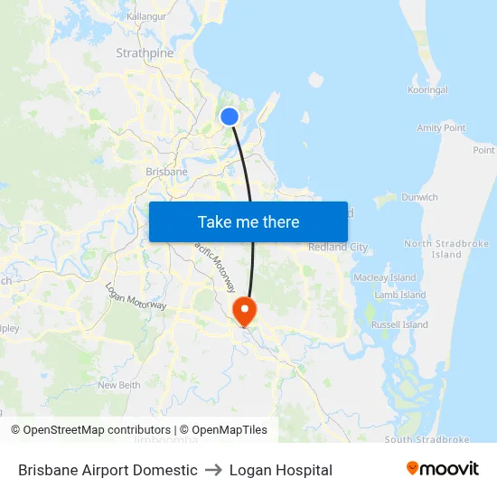 Brisbane Airport Domestic to Logan Hospital map