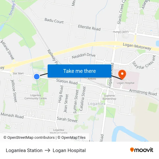 Loganlea Station to Logan Hospital map