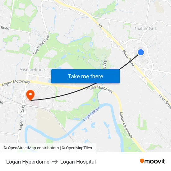 Logan Hyperdome to Logan Hospital map