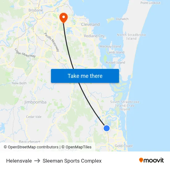 Helensvale to Sleeman Sports Complex map