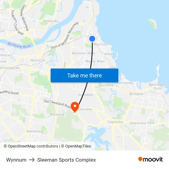 Wynnum to Sleeman Sports Complex map