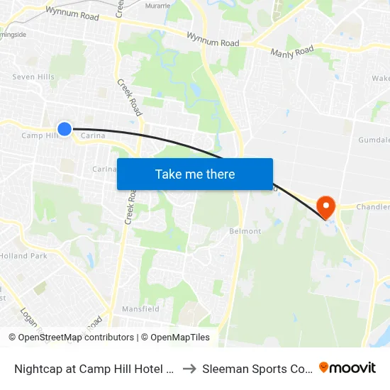 Nightcap at Camp Hill Hotel Brisbane to Sleeman Sports Complex map