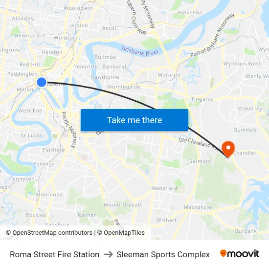 Roma Street Fire Station to Sleeman Sports Complex map
