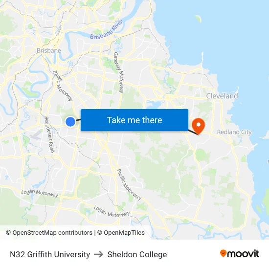 N32 Griffith University to Sheldon College map