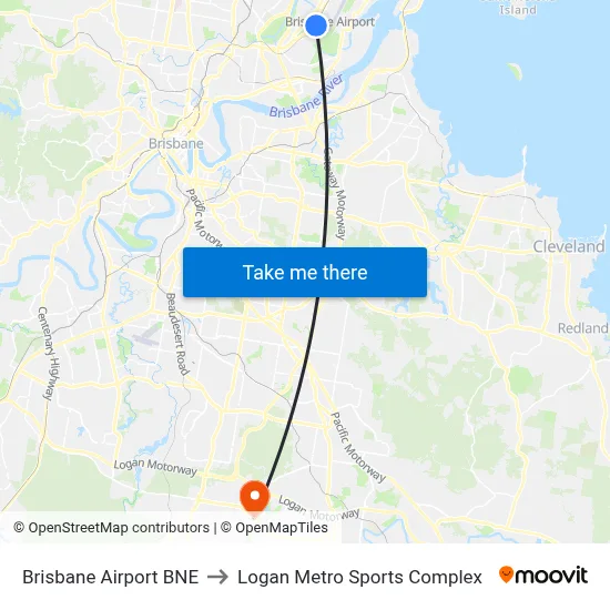 Brisbane Airport BNE to Logan Metro Sports Complex map