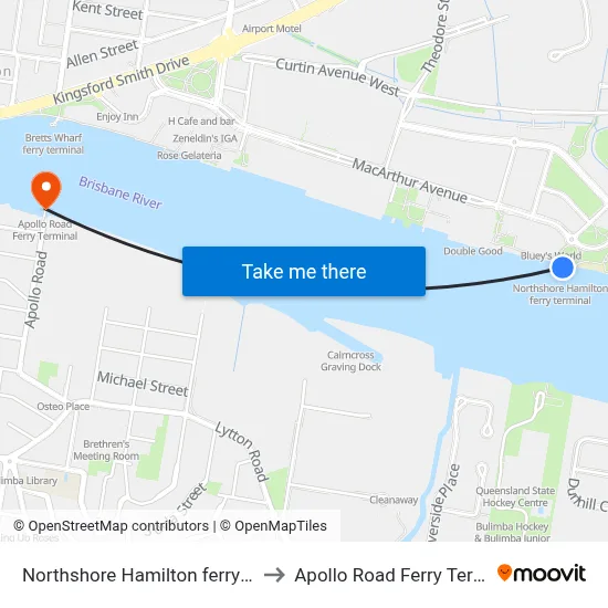 Northshore Hamilton ferry wharf to Apollo Road Ferry Terminal map