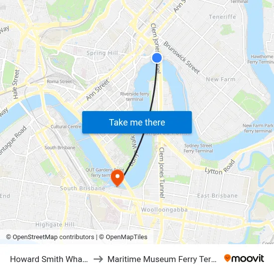 Howard Smith Wharves to Maritime Museum Ferry Terminal map