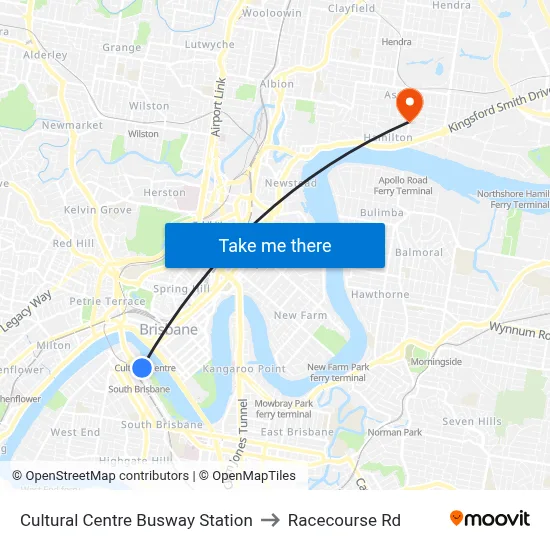 Cultural Centre Busway Station to Racecourse Rd map