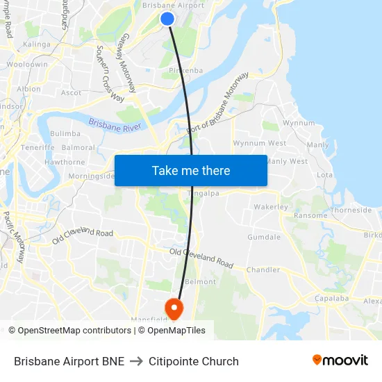 Brisbane Airport BNE to Citipointe Church map