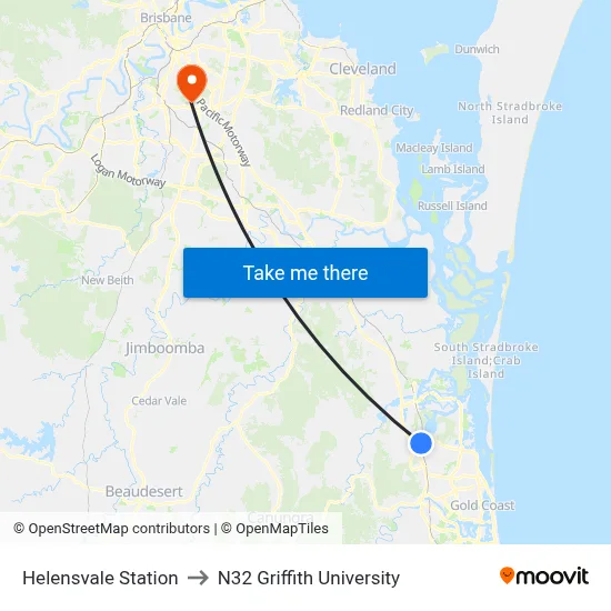 Helensvale Station to N32 Griffith University map