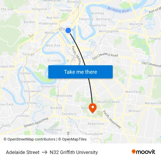 Adelaide Street to N32 Griffith University map