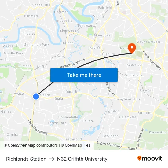 Richlands Station to N32 Griffith University map