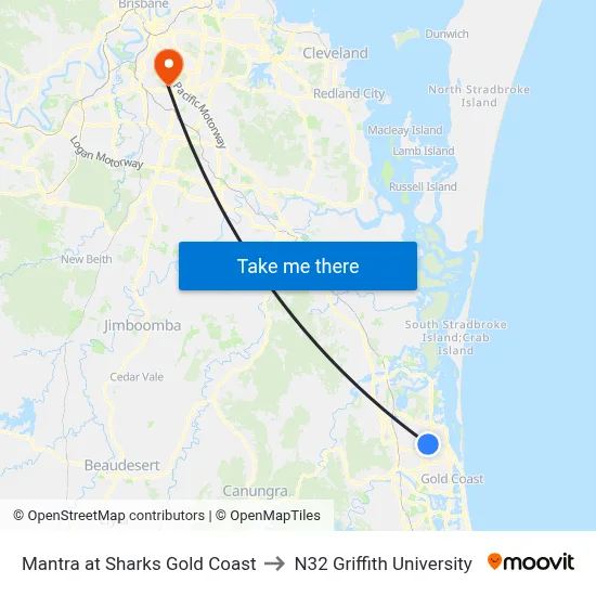 Mantra at Sharks Gold Coast to N32 Griffith University map