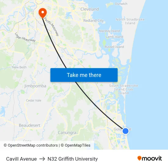 Cavill Avenue to N32 Griffith University map