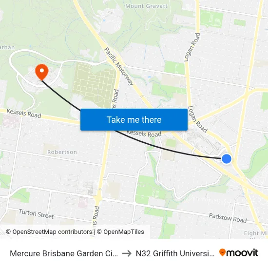 Mercure Brisbane Garden City to N32 Griffith University map