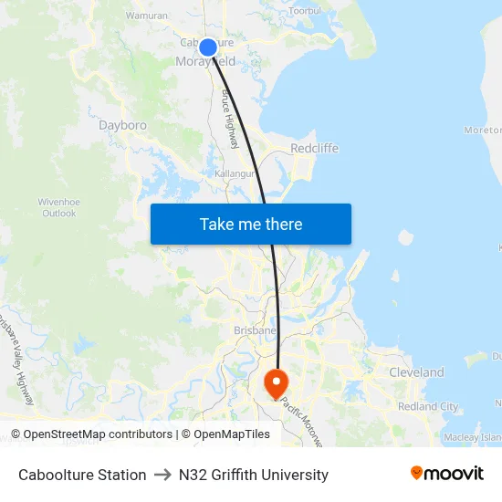 Caboolture Station to N32 Griffith University map