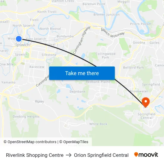 Riverlink Shopping Centre to Orion Springfield Central map