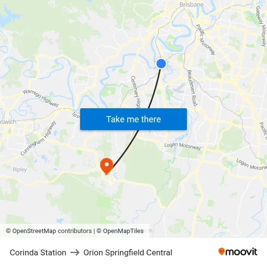 Corinda Station to Orion Springfield Central map