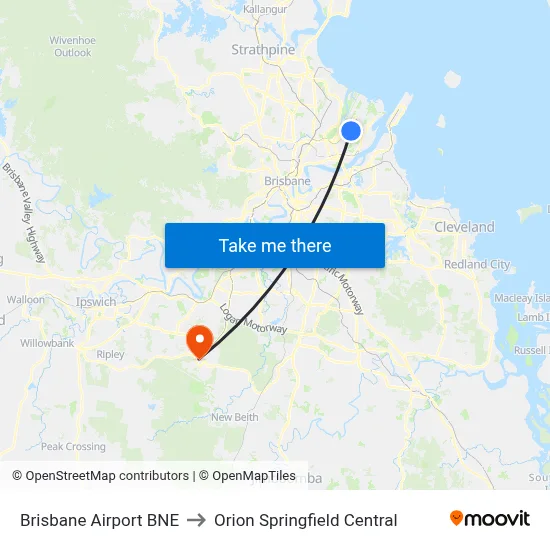 Brisbane Airport BNE to Orion Springfield Central map