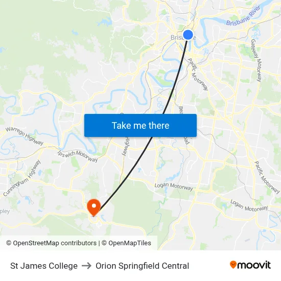 St James College to Orion Springfield Central map