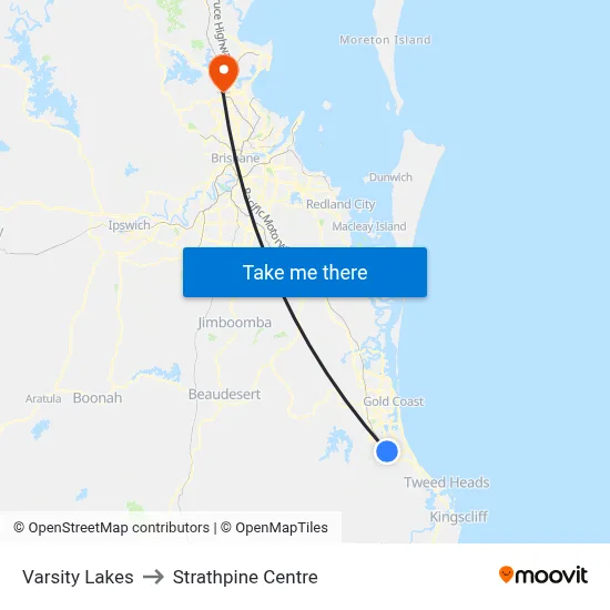 Varsity Lakes to Strathpine Centre map