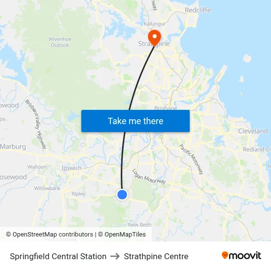 Springfield Central Station to Strathpine Centre map