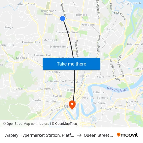 Aspley Hypermarket Station, Platform A to Queen Street Mall map