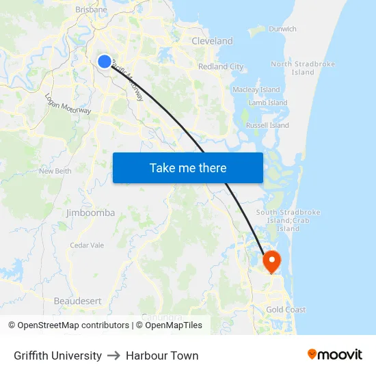 Griffith University to Harbour Town map