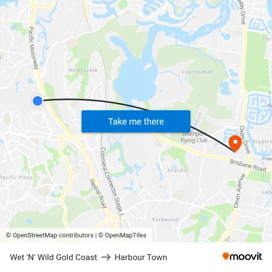 Wet 'N' Wild Gold Coast to Harbour Town map