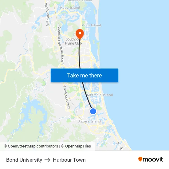 Bond University to Harbour Town map