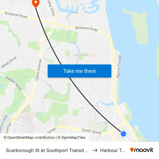 Scarborough St at Southport Transit Centre to Harbour Town map