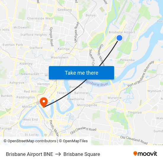 Brisbane Airport BNE to Brisbane Square map