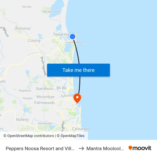 Peppers Noosa Resort and Villas Noosa Heads to Mantra Mooloolaba Beach map