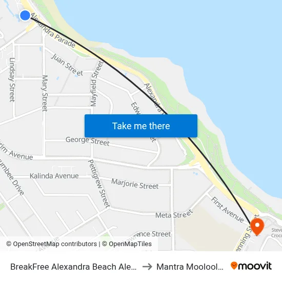 BreakFree Alexandra Beach Alexandra Headland to Mantra Mooloolaba Beach map