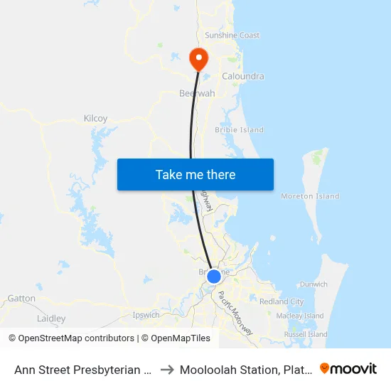 Ann Street Presbyterian Church to Mooloolah Station, Platform 1 map