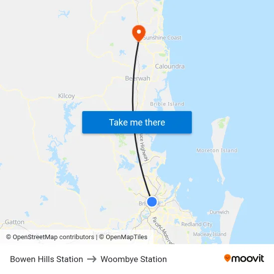 Bowen Hills Station to Woombye Station map