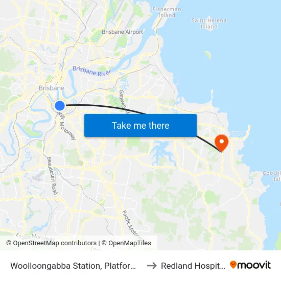 Woolloongabba Station, Platform 2 to Redland Hospital map