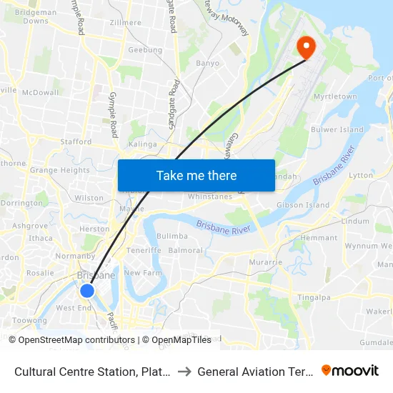 Cultural Centre Station, Platform 1 to General Aviation Terminal map