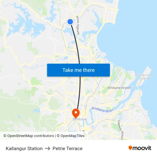 Kallangur Station to Petrie Terrace map