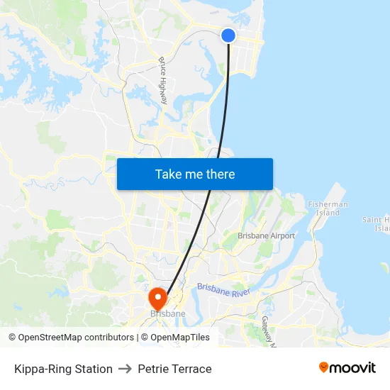Kippa-Ring Station to Petrie Terrace map