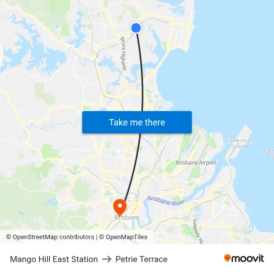 Mango Hill East Station to Petrie Terrace map