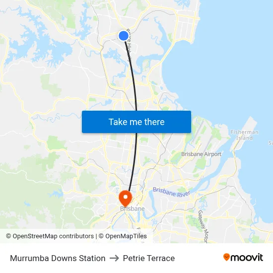 Murrumba Downs Station to Petrie Terrace map