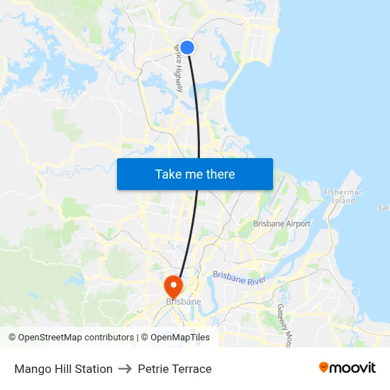 Mango Hill Station to Petrie Terrace map