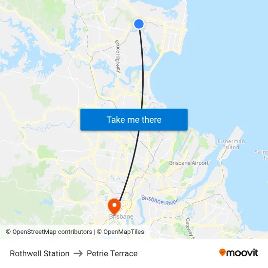 Rothwell Station to Petrie Terrace map
